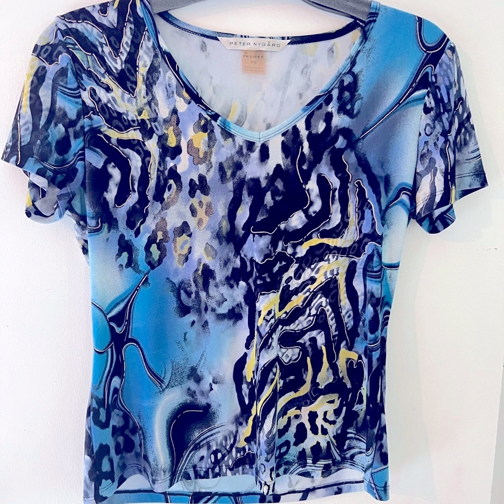 Peter Nygard Blue Black and Gold Women's Top